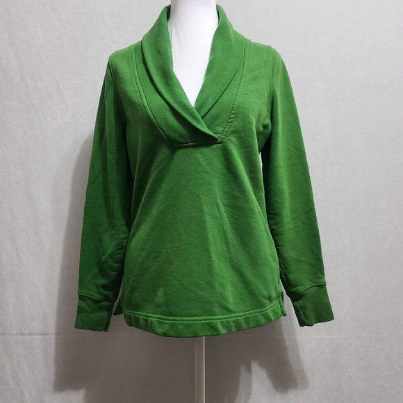 LL Bean Women's Sweatshirt Size XS Green Collared V Neck Cotton Casual - Picture 1 of 8